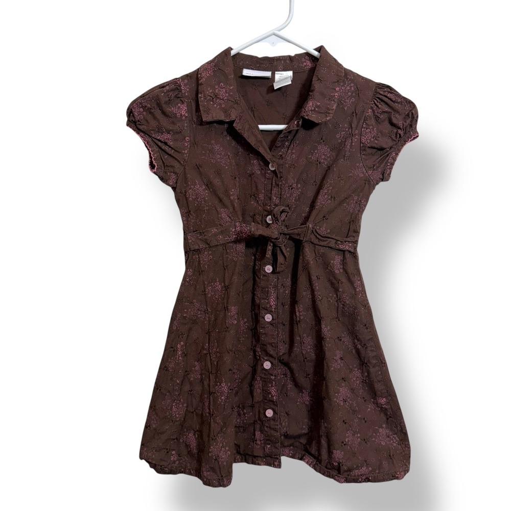 Blueber Boulevard Kids Girls Brown Pink Eyelet Retro Dress Size 6X